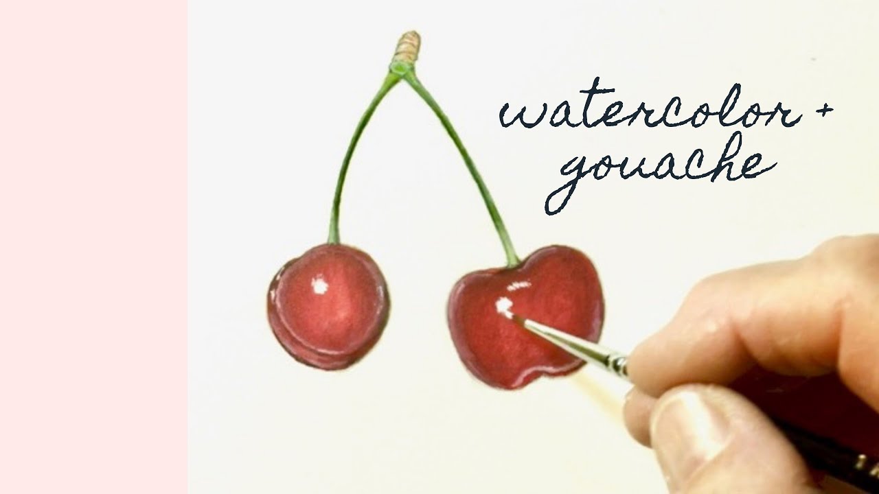 Cherry Watercolor and Gouache Painting Demonstration Time Lapse Speedpaint