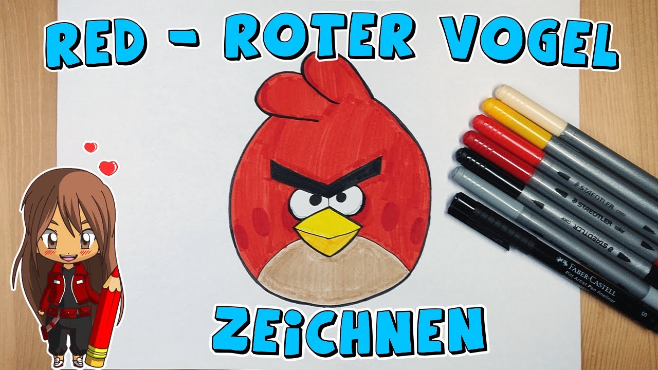 Roter Vogel Red aus Angry Birds einfach malen für Kinder | ab 6 Jahren | Malen mit Evi | deutsch