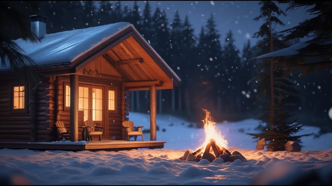 Mountain Cabin Fire Ambience | Crackling Fire & Soft Music (2 Hours)