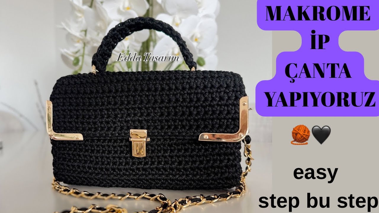 HERKESİN DOLABINDA OLMASI GEREKEN O ÇANTA🖤makrome ip ile kolay ama şık çanta yapıyoruz⭐️#diy#bag