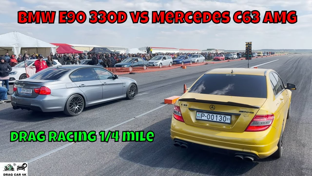 Mercedes C63 AMG vs BMW E90 330D drag racing 1/4 mile 🚦🚗 - 4K UHD