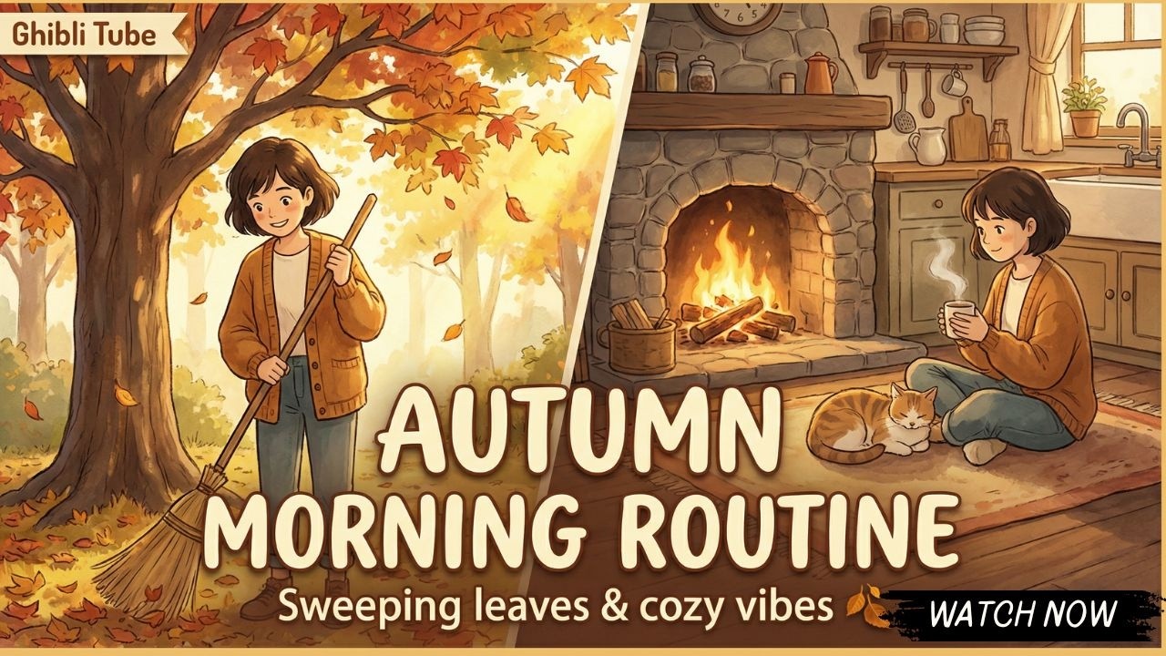 Autumn morning routine | Sweeping fallen leaves and the scent of woodsmoke 🍂