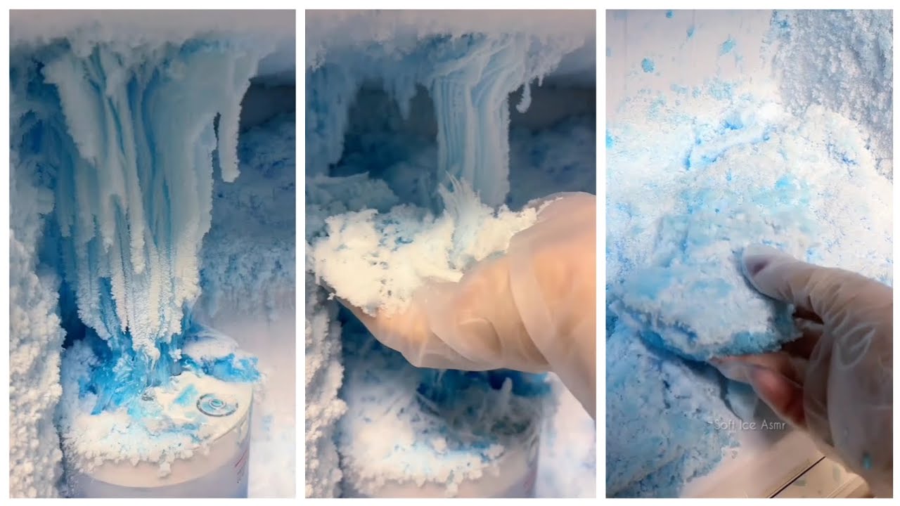 Freezer Frost Eating ❄️ Blue Frost, Satisfying Bites💯 #freezerfrost #iceeating #asmreating 