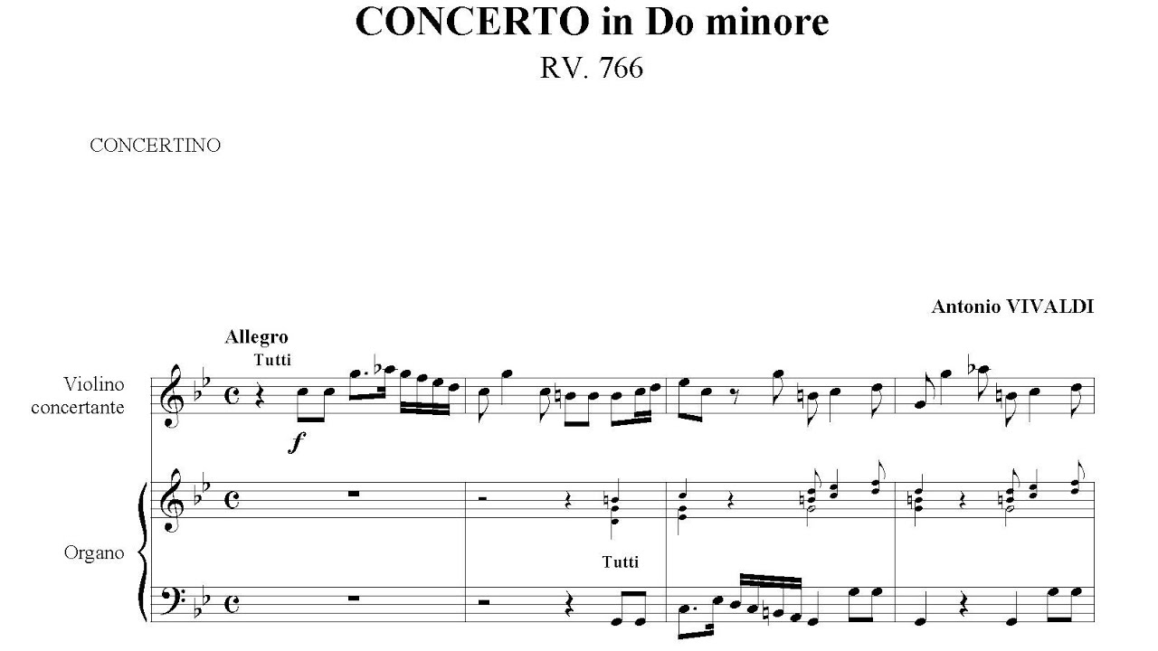 Concerto for Violin and Organ in C minor RV 766 By Antonio Vivaldi (with Score)