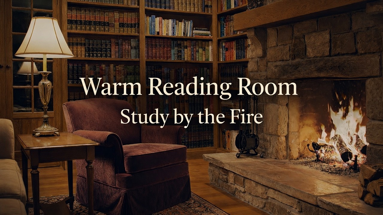 Study by the Fire 🔥 Warm Reading Room Library Ambience