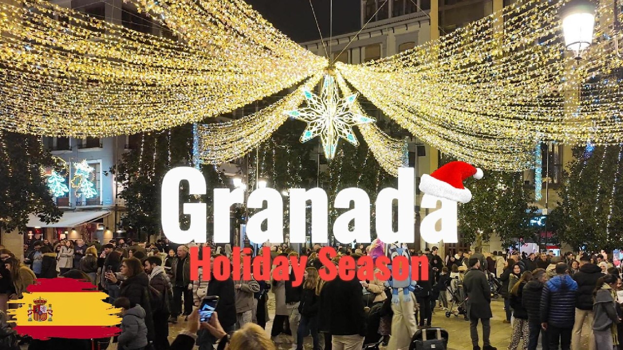 Holiday Season in Granada with Beautiful Lights🎄 Busy Saturday Walking Tour | 4K