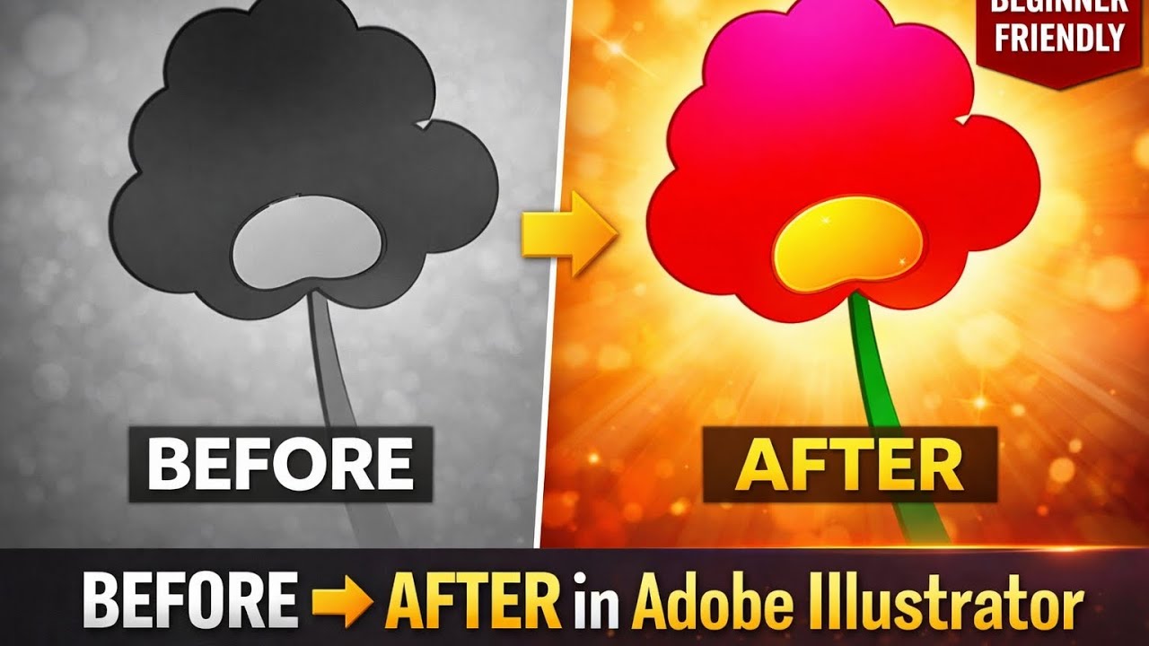 Adobe Illustrator Flower Design Tutorial | Before vs After Gradient Effect 