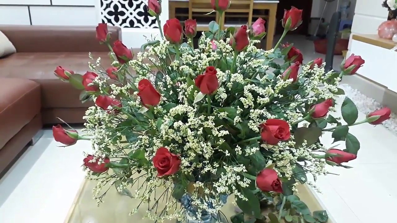Cắm hoa-cắm hoa hồng kết hợp salem trắng rực rỡ cho ngày mới flower arrangement-huong dan cam hoa