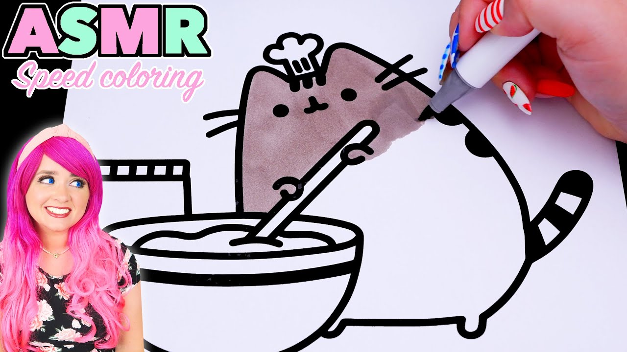 ASMR Speed Coloring Pusheen Cat Chef (ASMR Coloring Sounds & No Talking)