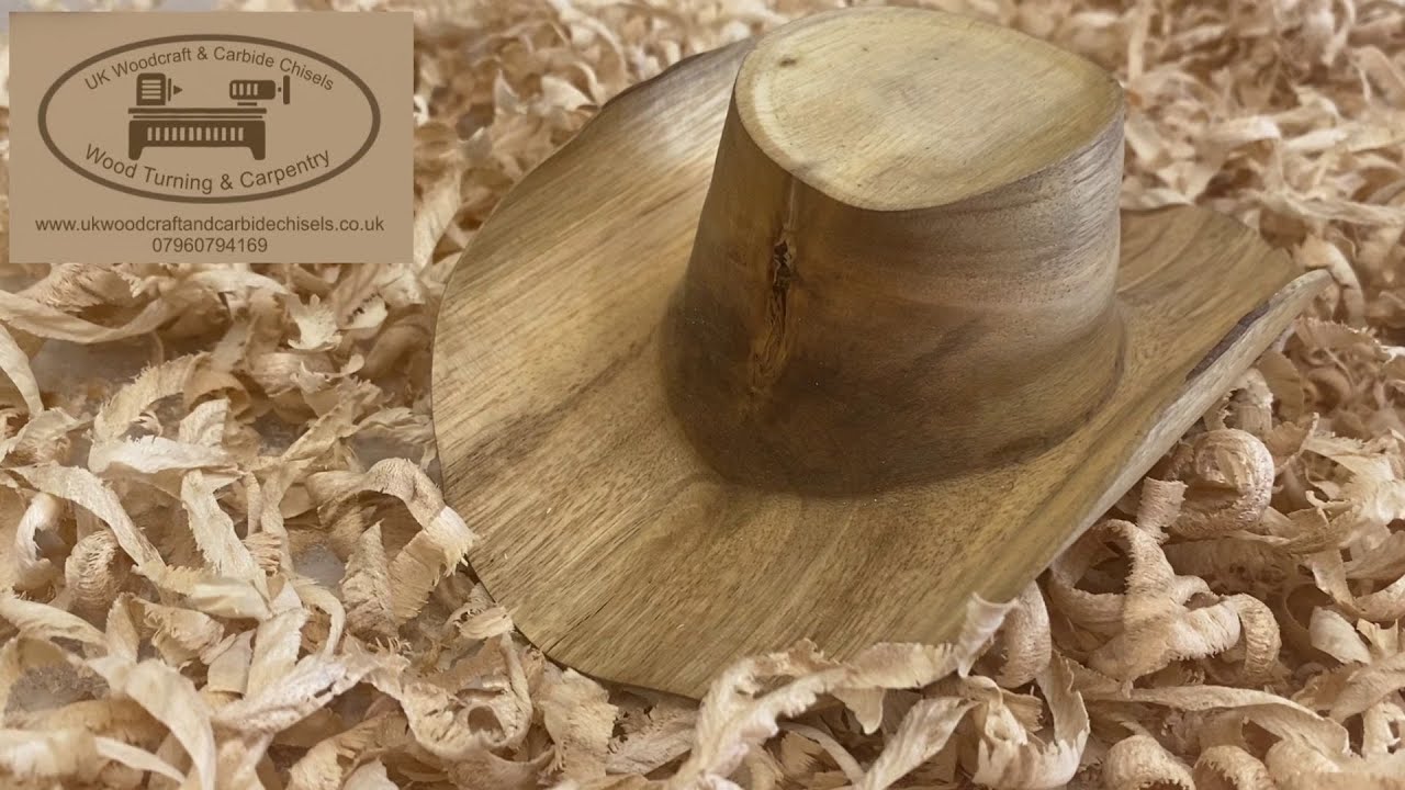 Woodturning a Cowboy hat out of wet Eucalyptus.