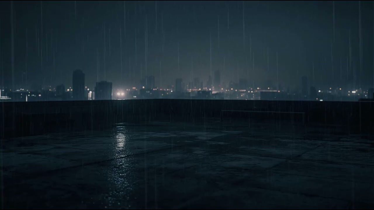 Rooftop Rain Sounds at Night – Relaxing City Ambience for Sleep, Study & Calm