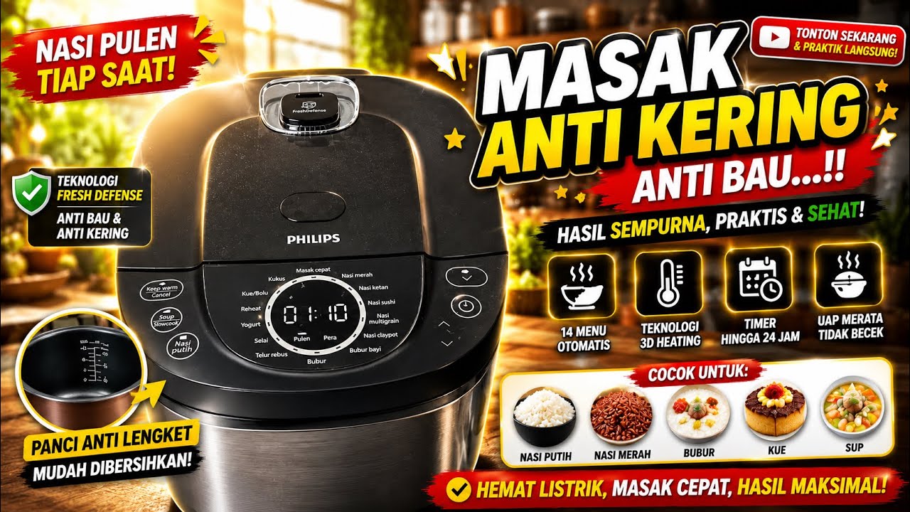 Tips Menanak Nasi anti kering, pulen tahan lama anti bau Pakai Philip 4812