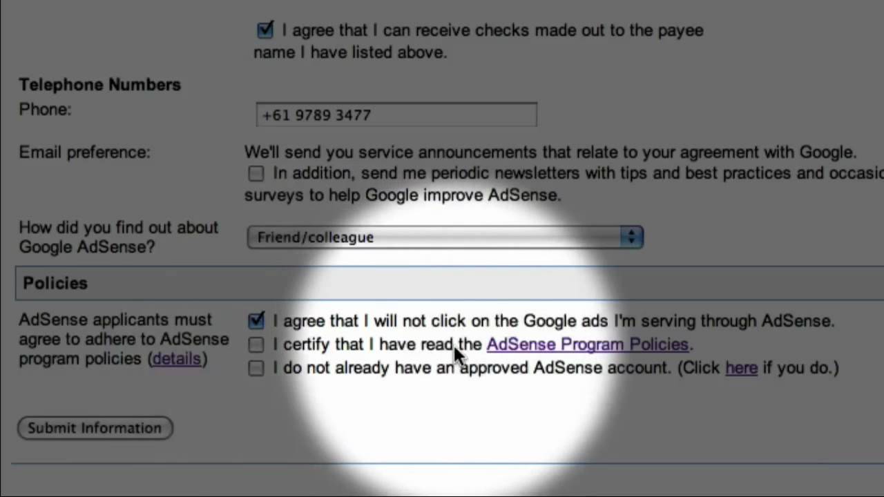 Signing Up for Google Adsense Marketing