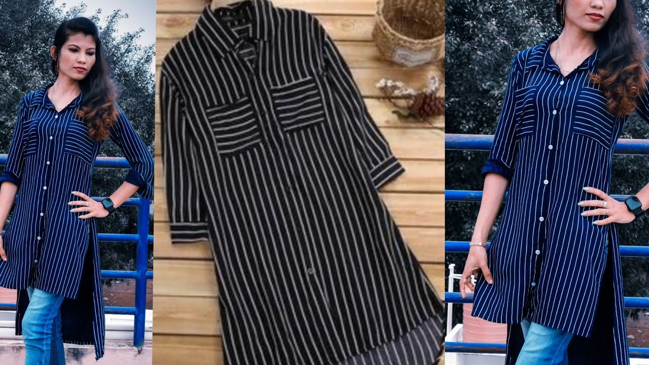shirt kurti cutting and stitching malayalam /high low shirt /