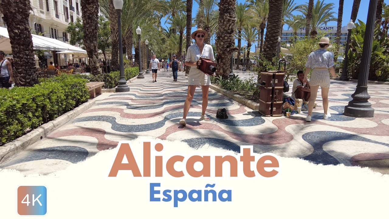 ALICANTE【4K】Walking tour🌊 Explanada de España a Playa del Postiguet☀️Verano Costa Blanca, España