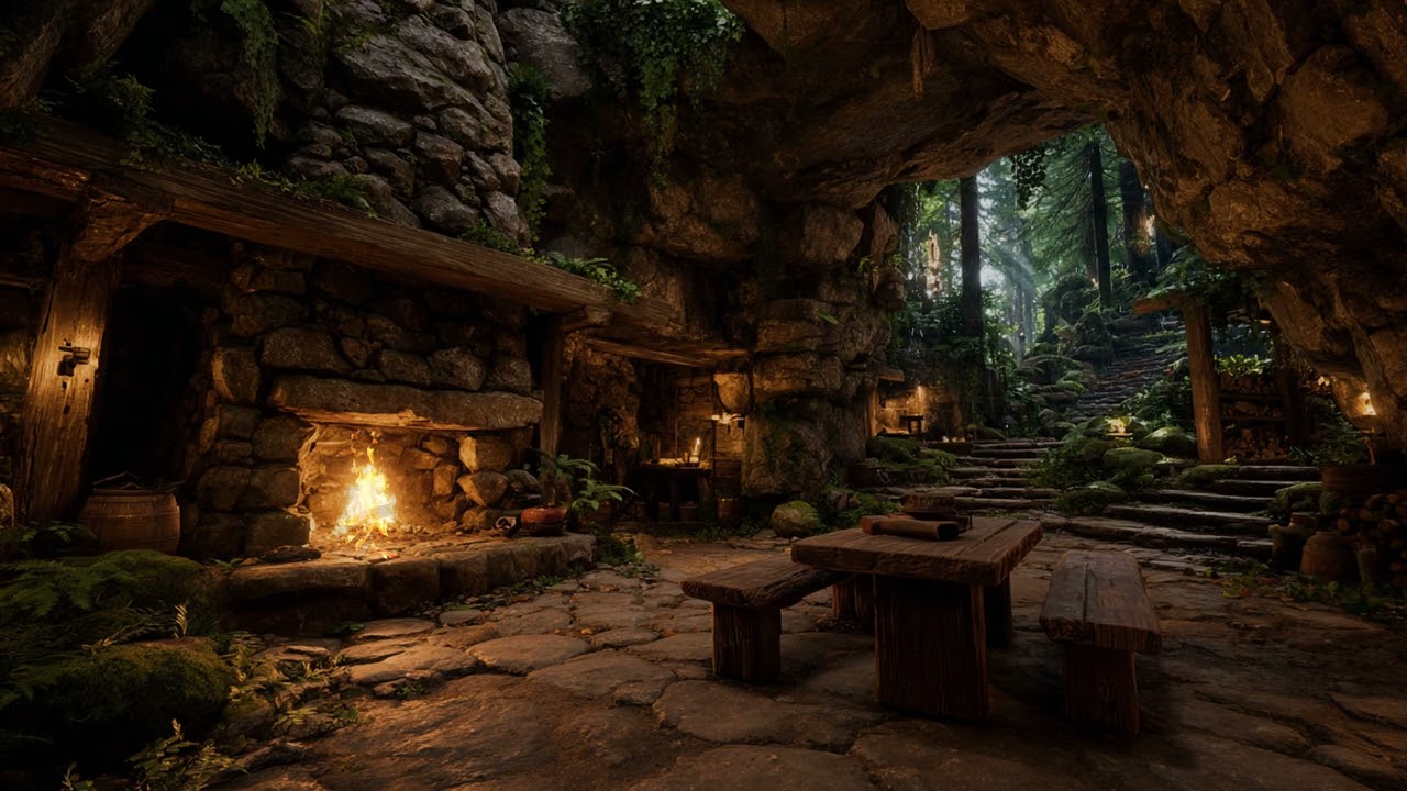 Relentless Rain and Thunder Inside a Remote Jungle Cave at Night