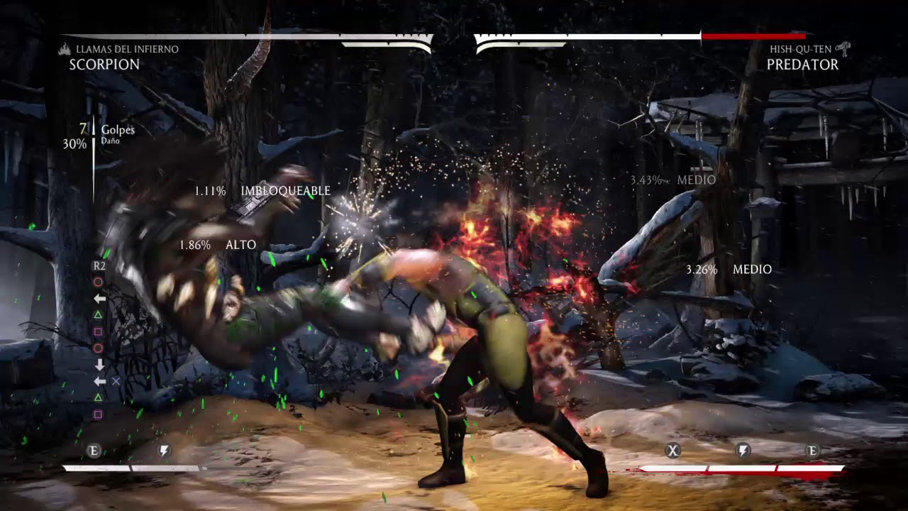 Mortal Kombat XL scorpion (Llamas del infierno) combo 50%