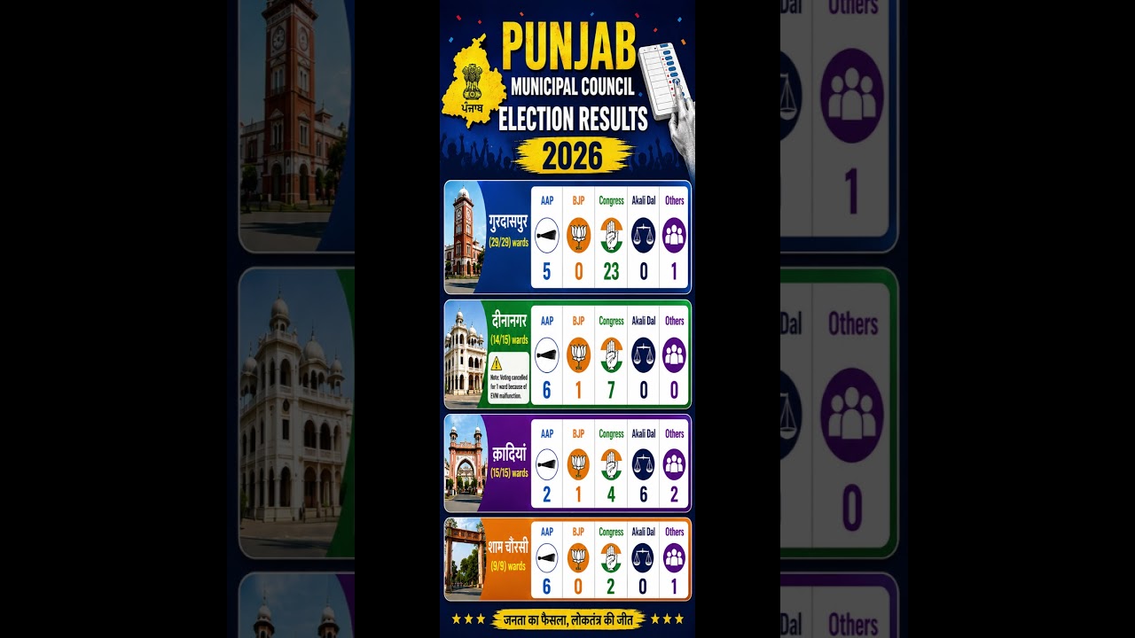Punjab Municipal Council Election 2026 Results - Gurdaspur Dinanagar Qadian Sham Chaurasi #election