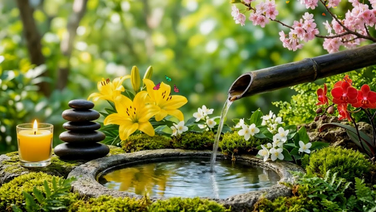 Soothing Piano Music + Bamboo Water Sounds for Mind Relaxation, Sleep Well, Meditation