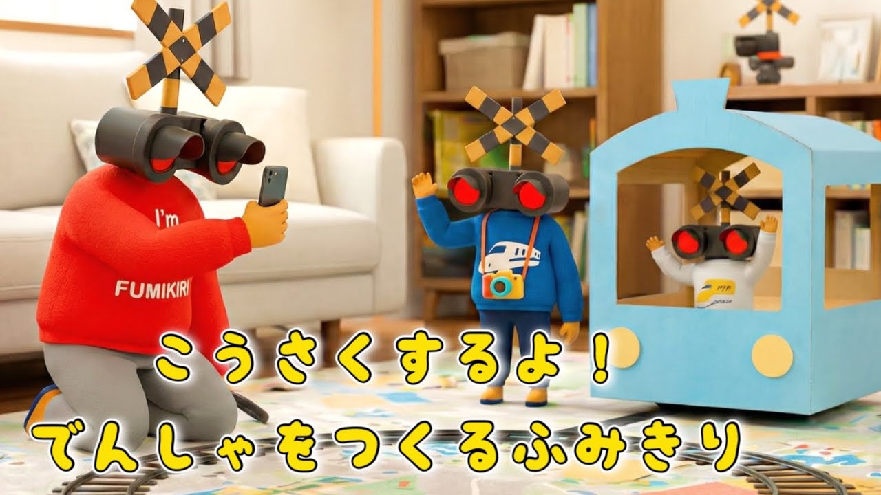 工作でダンボールの電車を作る踏切！　踏切アニメ　カンカン　プラレール　電車　踏切　fumikiri railroadcrossing keretaapi levelcrossing