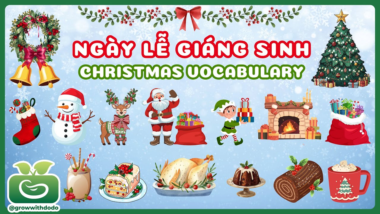 Bé học Từ vựng Tiếng Việt - Tiếng Anh chủ đề GIÁNG SINH | Christmas vocabular | Merry Christmas 🎅🎄🎁