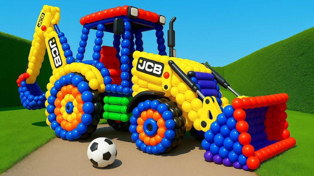 Long Slide Game With JCB and Tractor placed on the football field - 3d Tractor Game - Funny 3d JCB