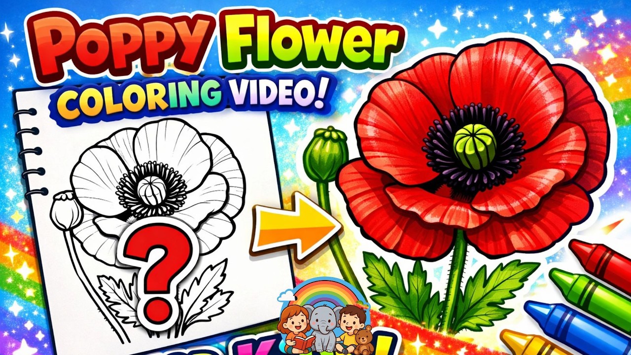 🌺 Poppy Flower Coloring for Kids | Easy Step-by-Step Art Tutorial 🎨