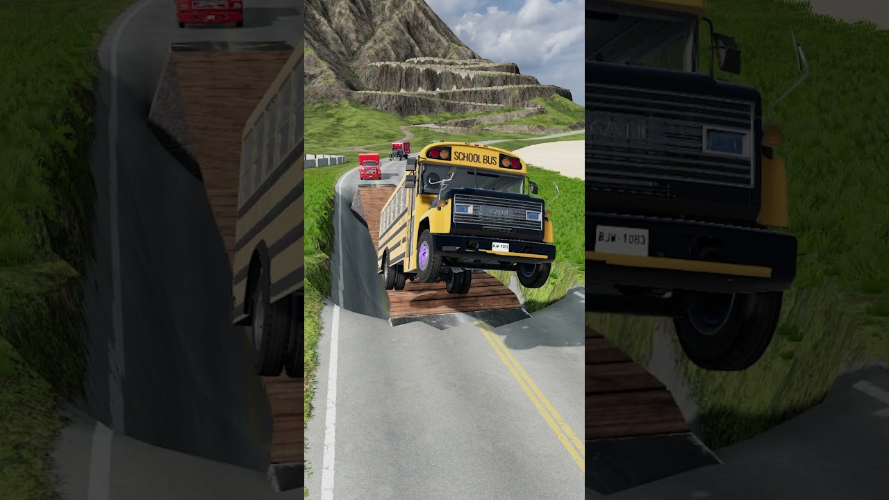 Rock Truck, Oil Tanker, School Bus vs Suspension Bridge #2