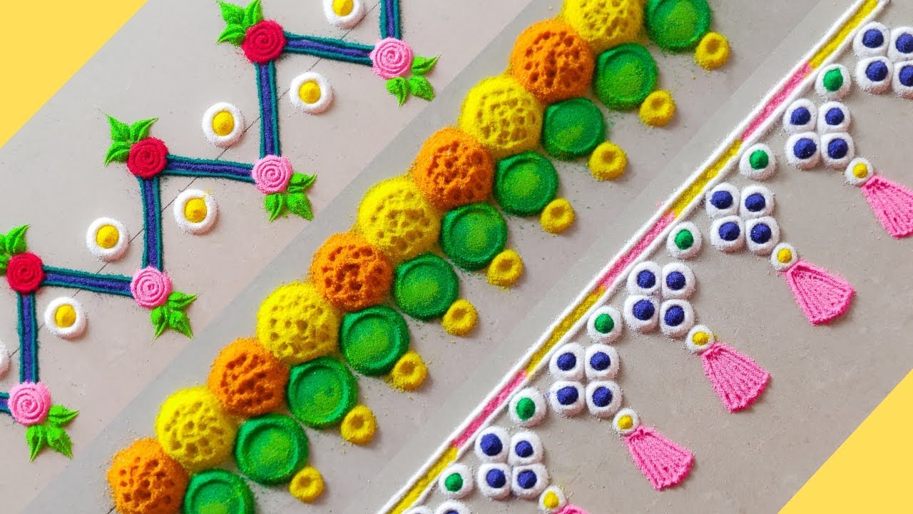 Easy 3 Border Rangoli Designs l Simple side borders l Door Muggulu. #borderrangoli