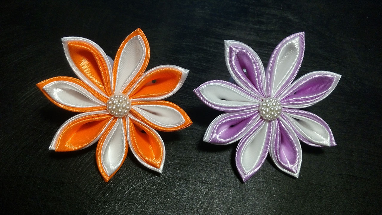 Резинки для волос с цветами Простые канзаши Мастер класс Rubber hair with flower Simple kanzashi DIY