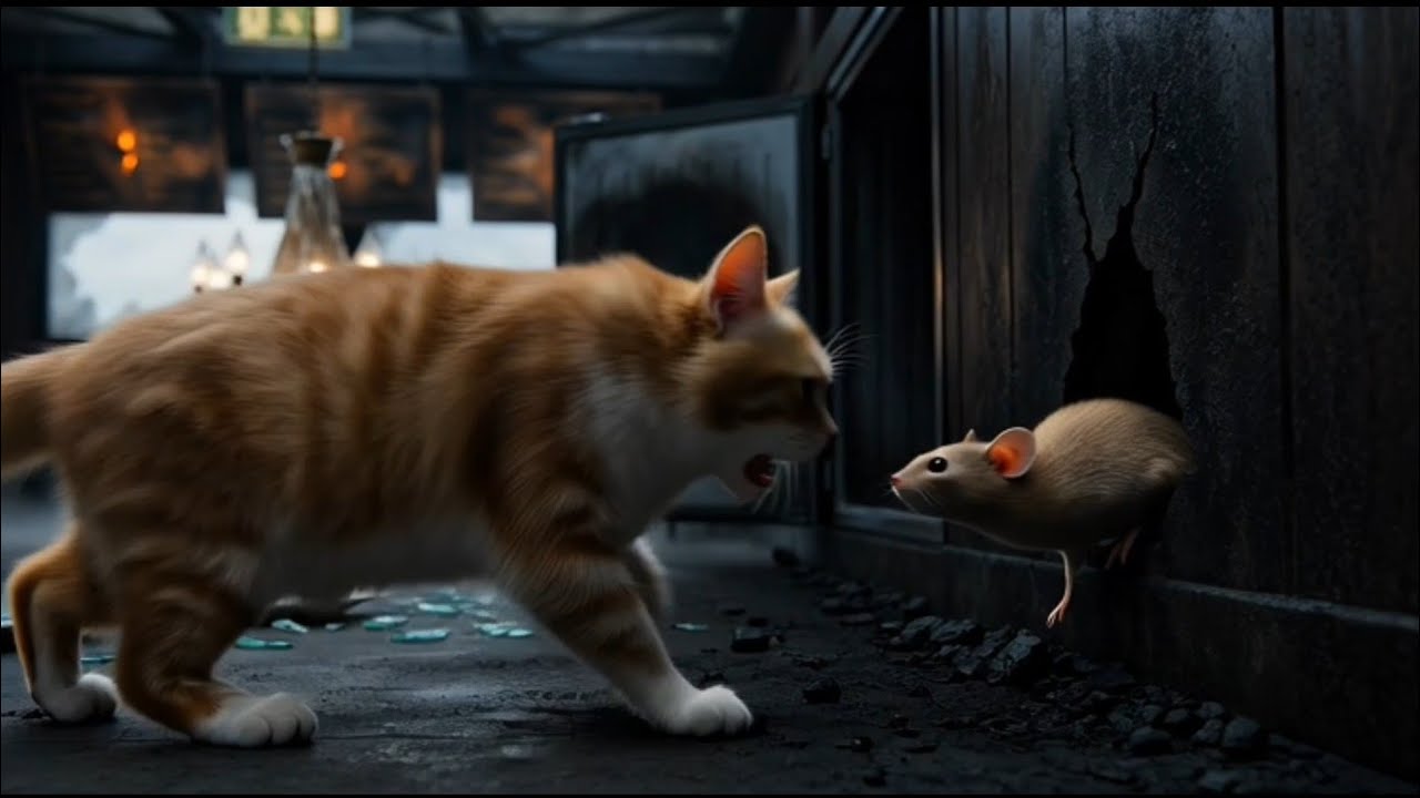 Mouse and Cat exploring a abandoned mall (video for cats)