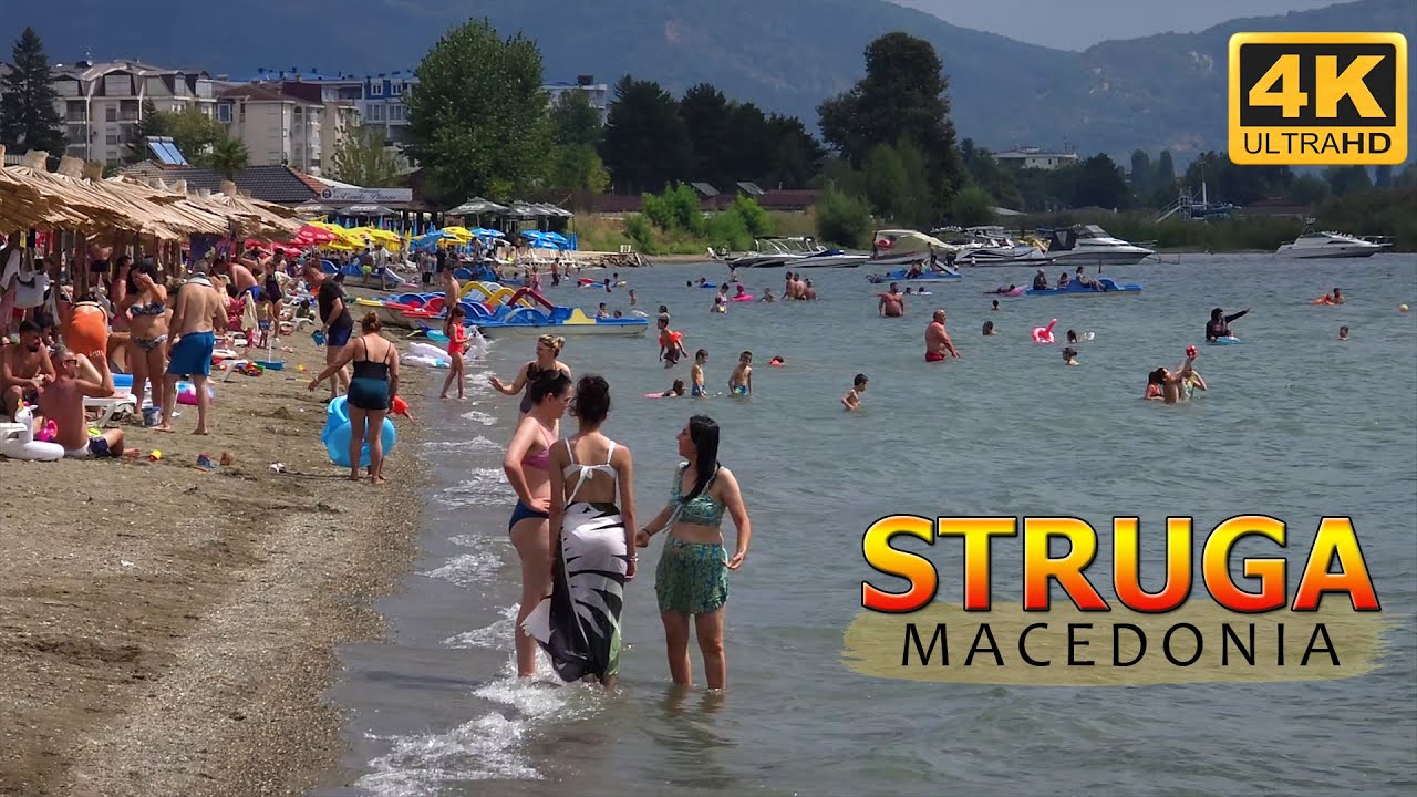 STRUGA, Macedonia (Summer 2024) *Beach & Lake* 【WALK TOUR 4K】 🚶‍♂️  СТРУГА, Македонија (Лето 2024)