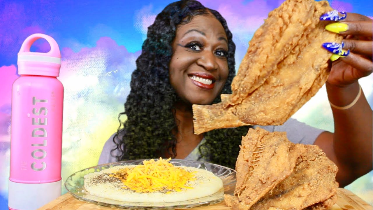 Хрустящая жареная рыба с костями и сырная крупа Мукбанг | Завтрак на ужин | Ешь со мной | Мукбанг...