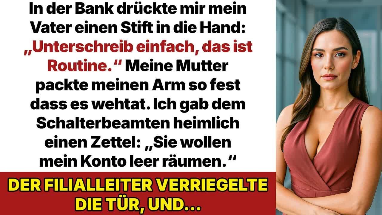 In der Bank wollte mein Vater mir alles wegnehmen, doch der Manager las meinen versteckten Zette