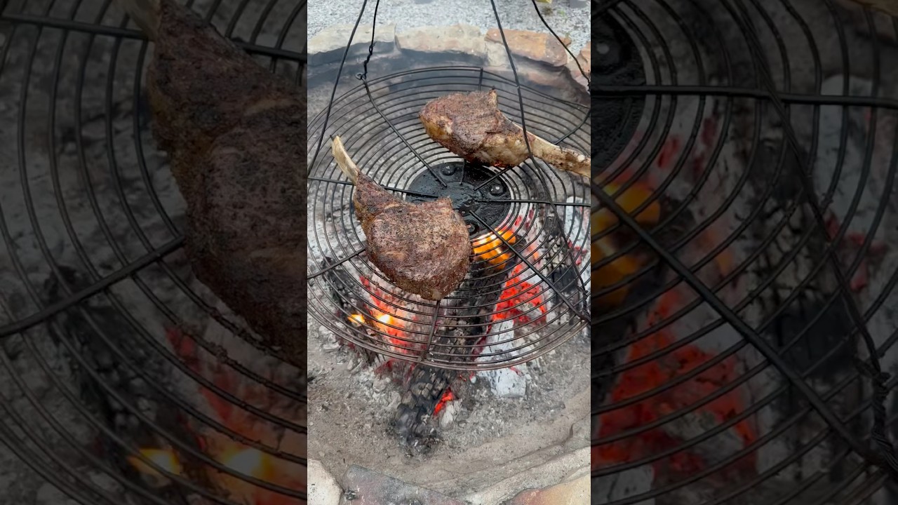 Cooking steak on an open fire! #campfirecooking