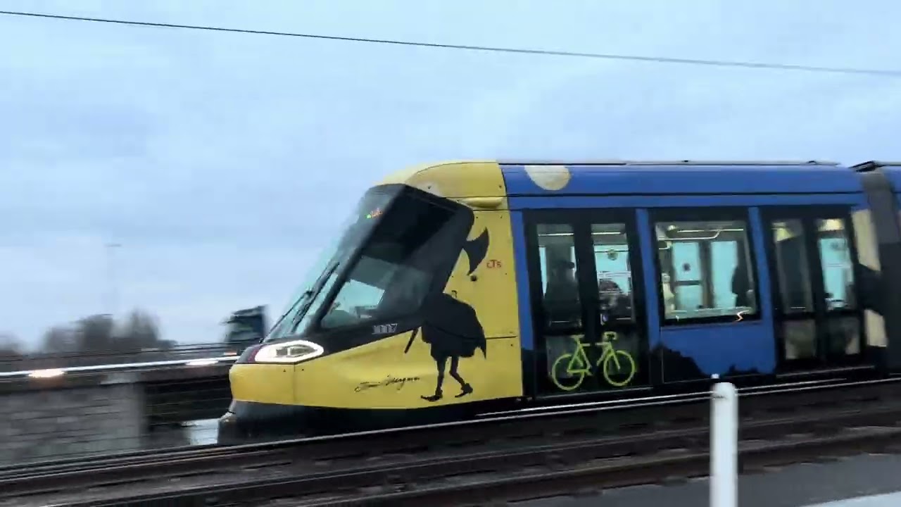 Strasbourg Tram crossing the border from France to Germany at Kehl Bridge