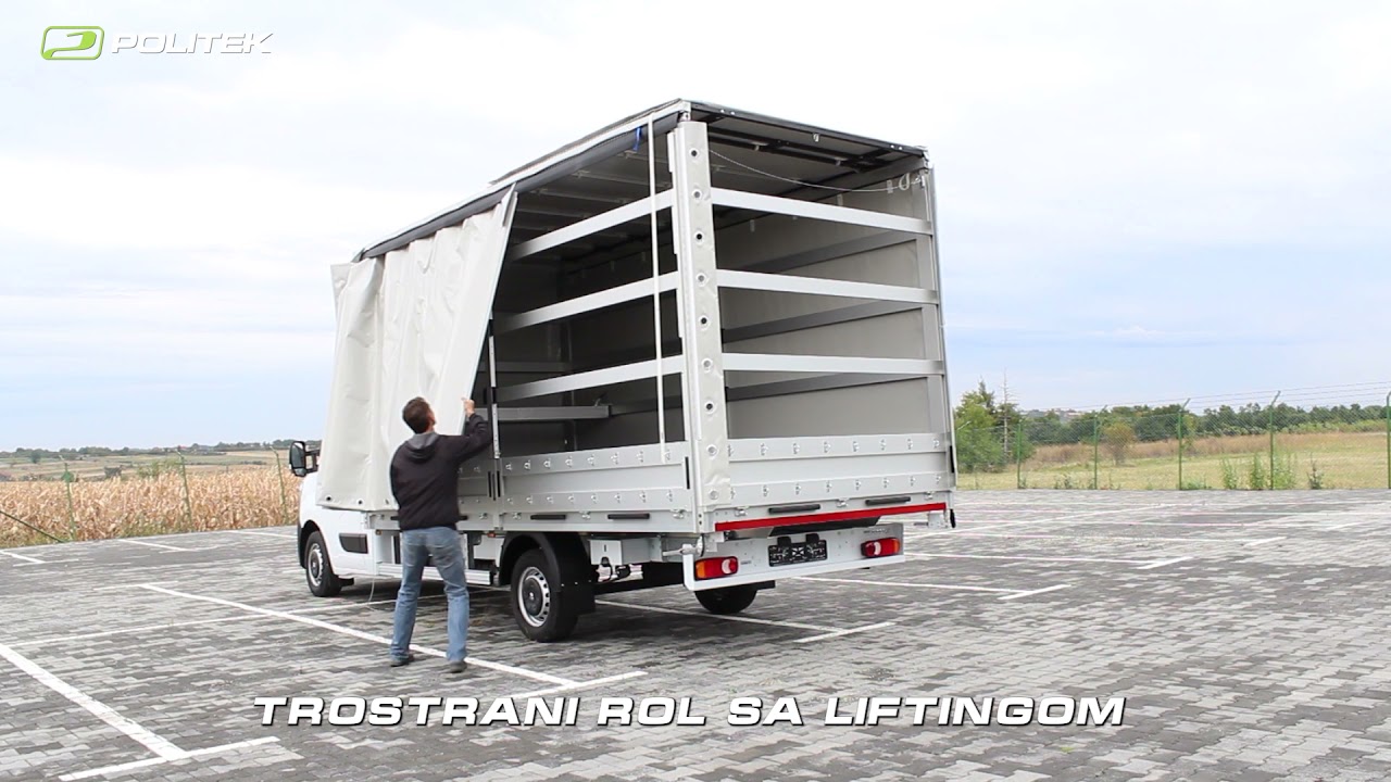 Proces rukovanja sa trostranom rolo ceradom i podiznim krovom