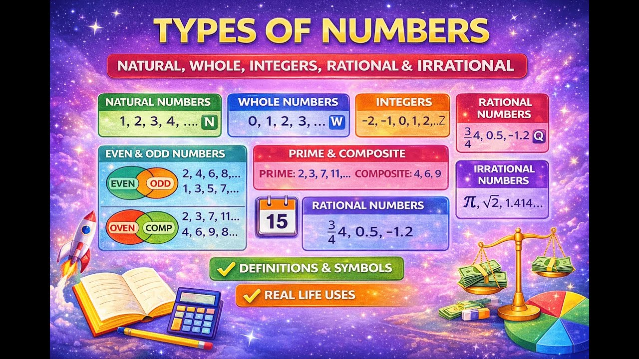 Types of Numbers | Natural, Whole, Integers, Rational & Irrational Numbers Explained