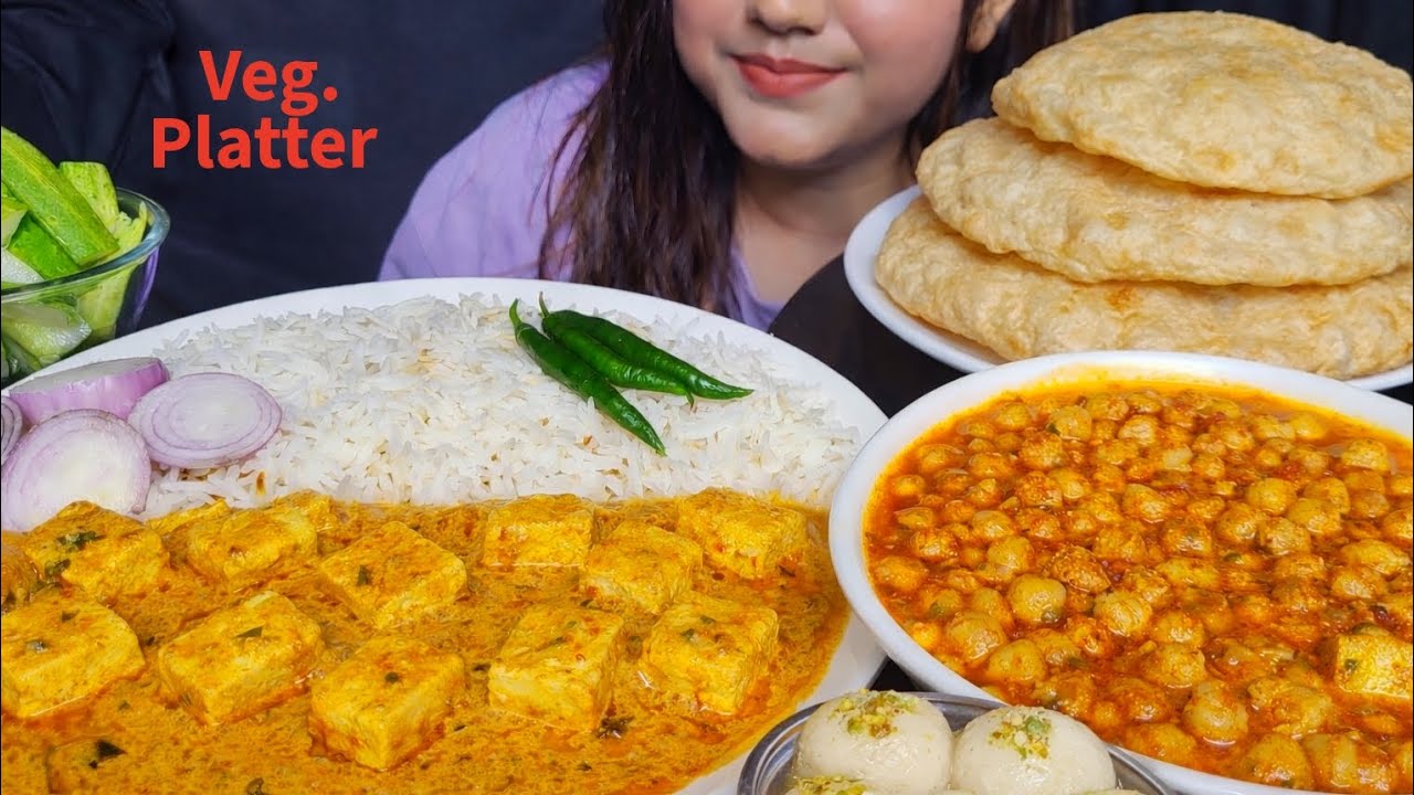ASMR EATING Rice, Panir butter masala, nunpuri, Panir chole, Malai Roll | Mukbang | Big Bites 