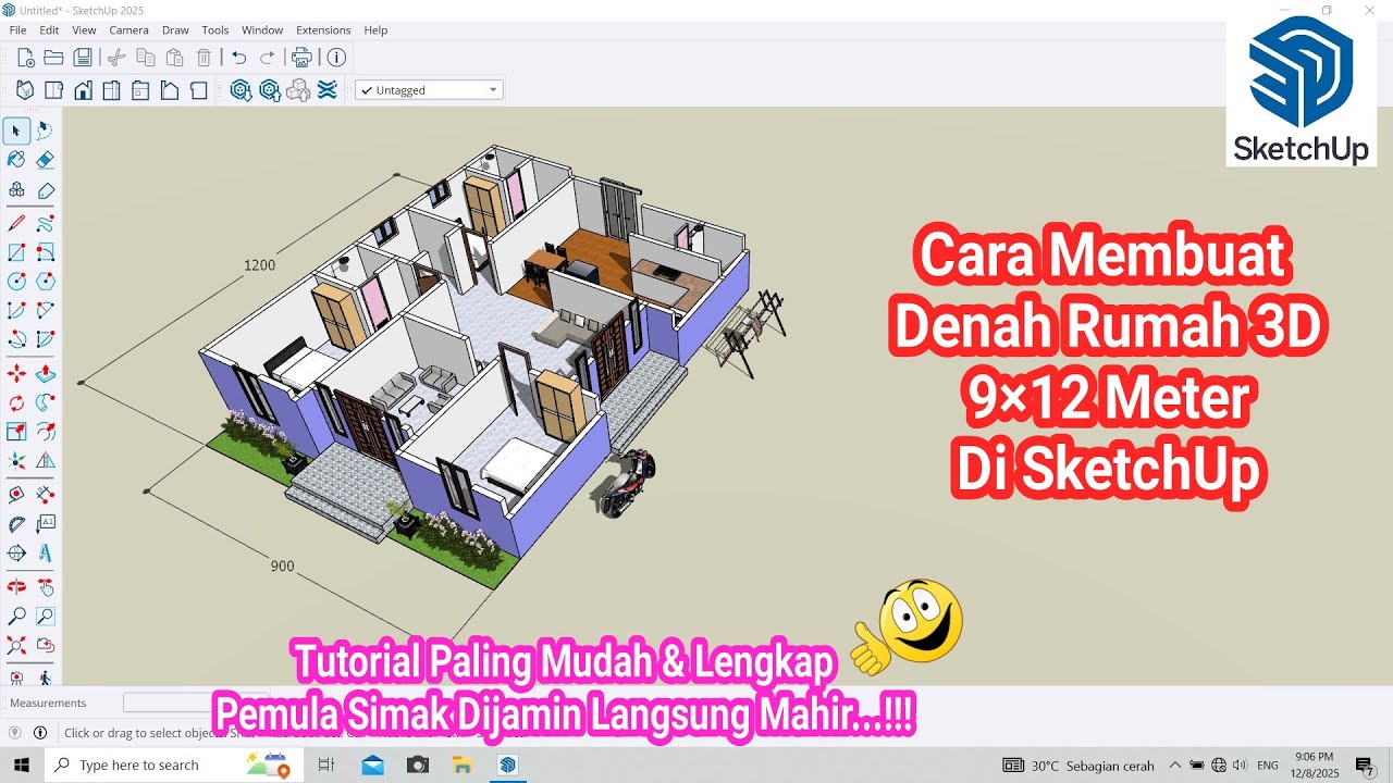 Cara Membuat Denah Rumah 3D Ukuran 9×12 Meter di SketchUp