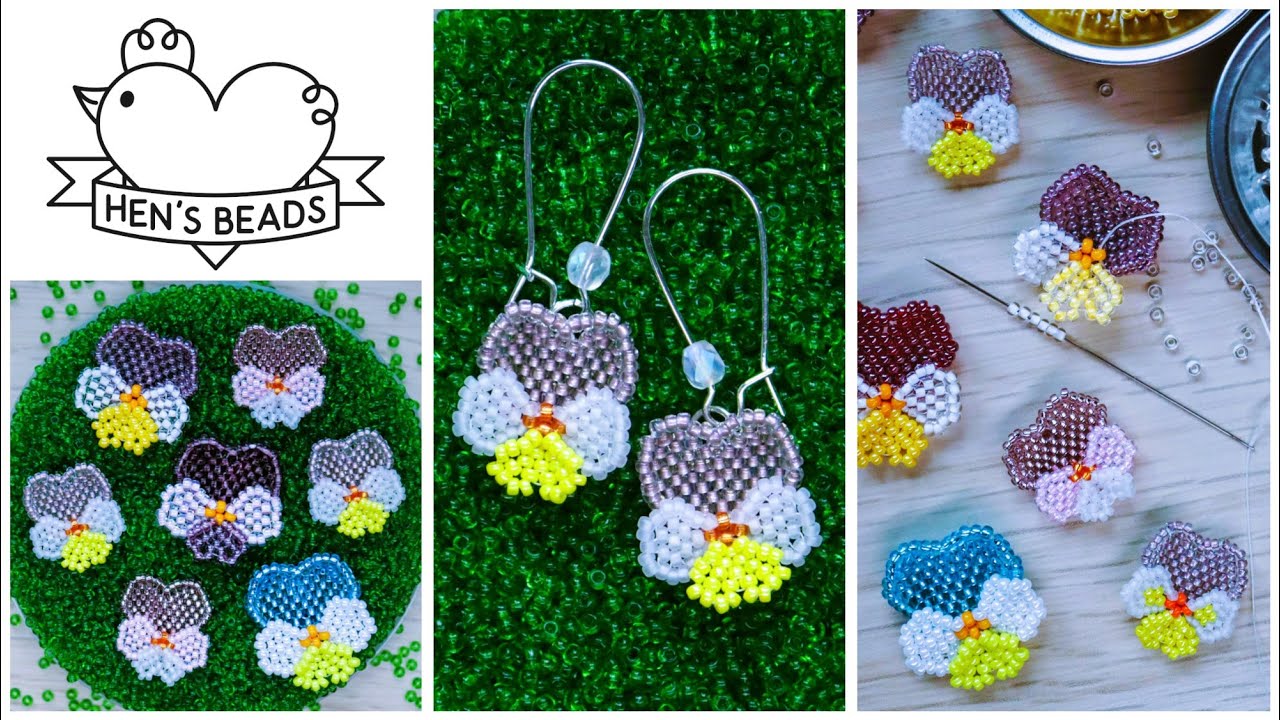 How to make a PANSY/VIOLET FLOWER from seed beads | Hen's Beads DIY Tutorial