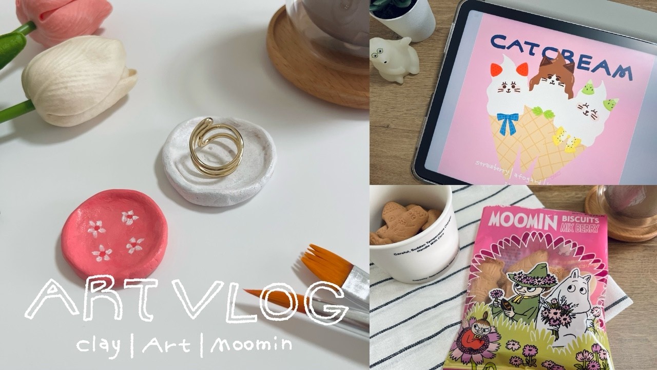［Art vlog］オーブン粘土で小さな小物作り｜イラスト制作｜ムーミンビスケット