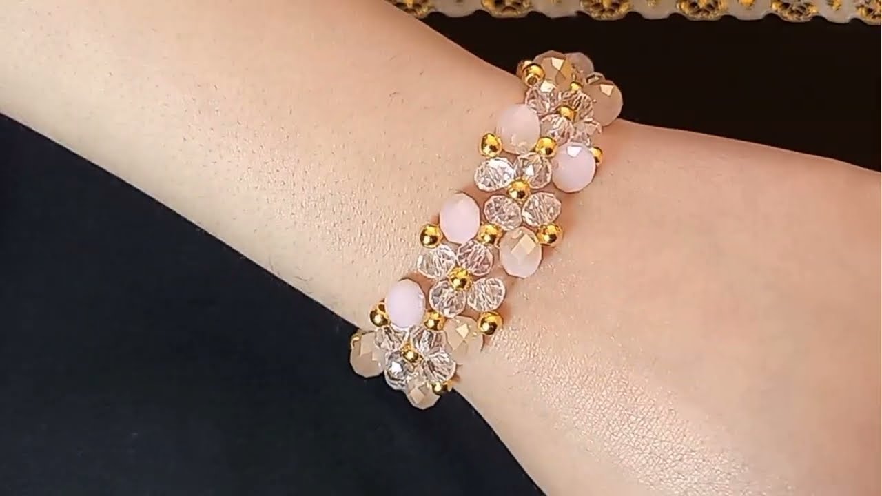✨ COMO HACER UNA BELLÍSIMA PULSERA CON CRISTALES ROSA JASPEADO Y TRANSPARENTES 💖 |  PASO A PASO