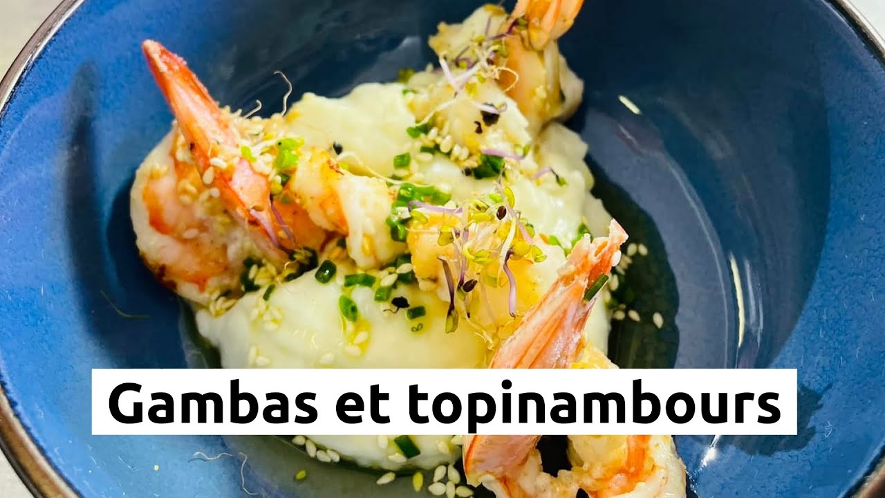 Gambas et crémeux topinambours