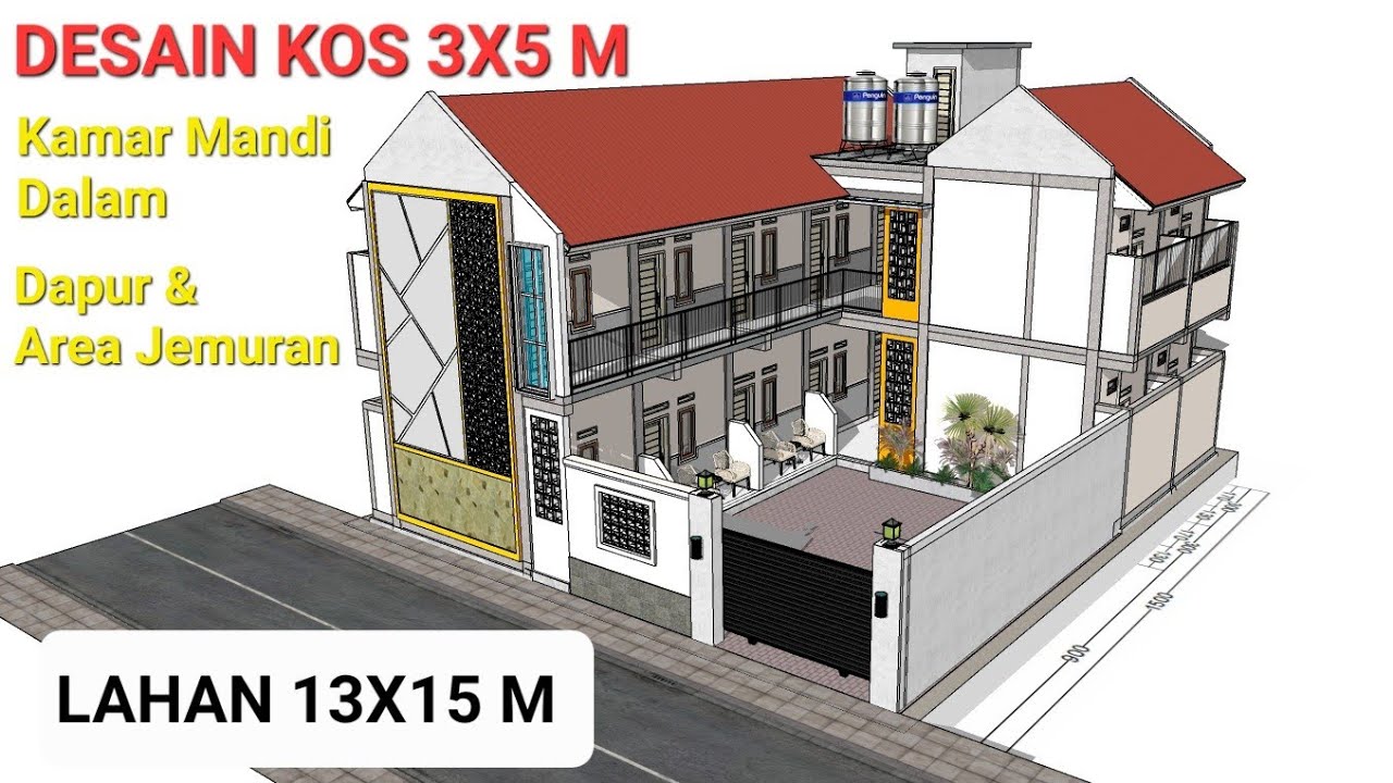 DESAIN KOS KOSAN 3X5 M PADA LAHAN 13X15 M || Kamar Mandi Dalam, Dapur & Toilet