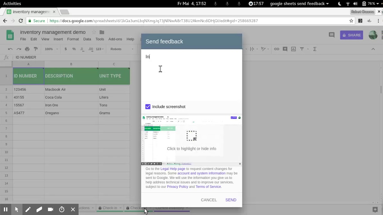 Google Sheets: Send Feedback