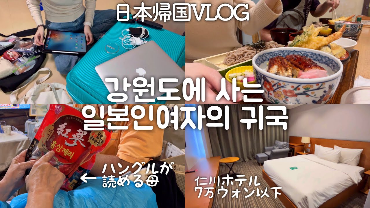 【日本帰国】仁川のホテルに前泊、大韓航空で久しぶりの実家と猫、ハングルが読めるようになってた私の母、韓国に住む日本人の日常VLOG