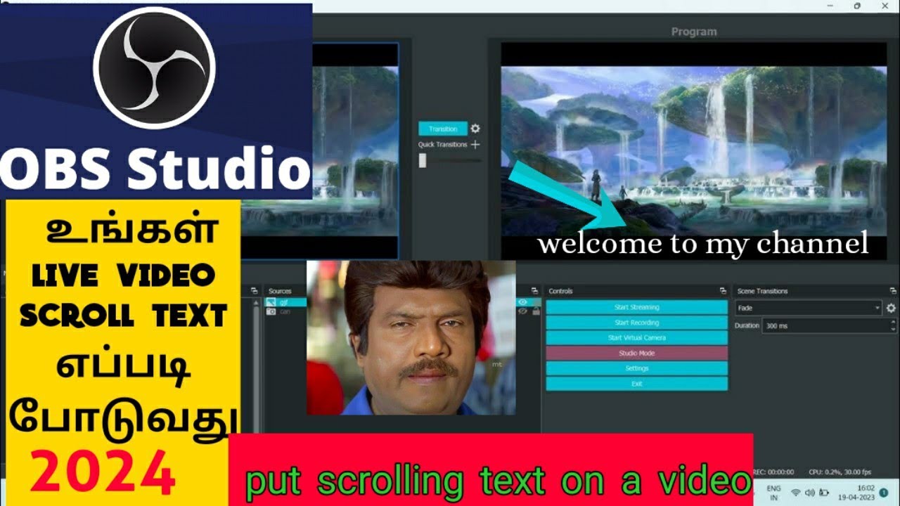 obs  softwear studio scroll text add tamil tutorial-how to add scroll text in video obs softwertamil
