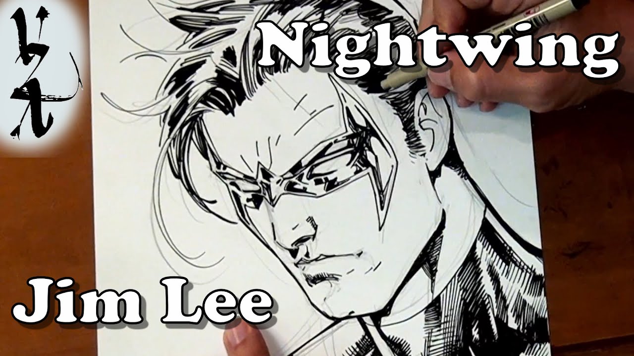 Jim Lee drawing Nightwing 3/4 Profile