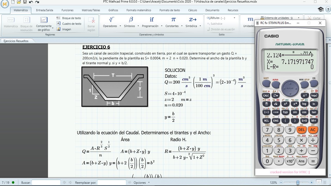 DISEÑO DE UN CANAL TRAPEZOIDAL (Ancho de la plantilla y Tirante normal